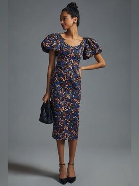 Hunter Bell Colette Midi Dress in Black Floral, Size 4 - Like New